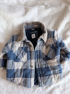 GAPbaby Blue and Cream Plaid Quilted Jacket